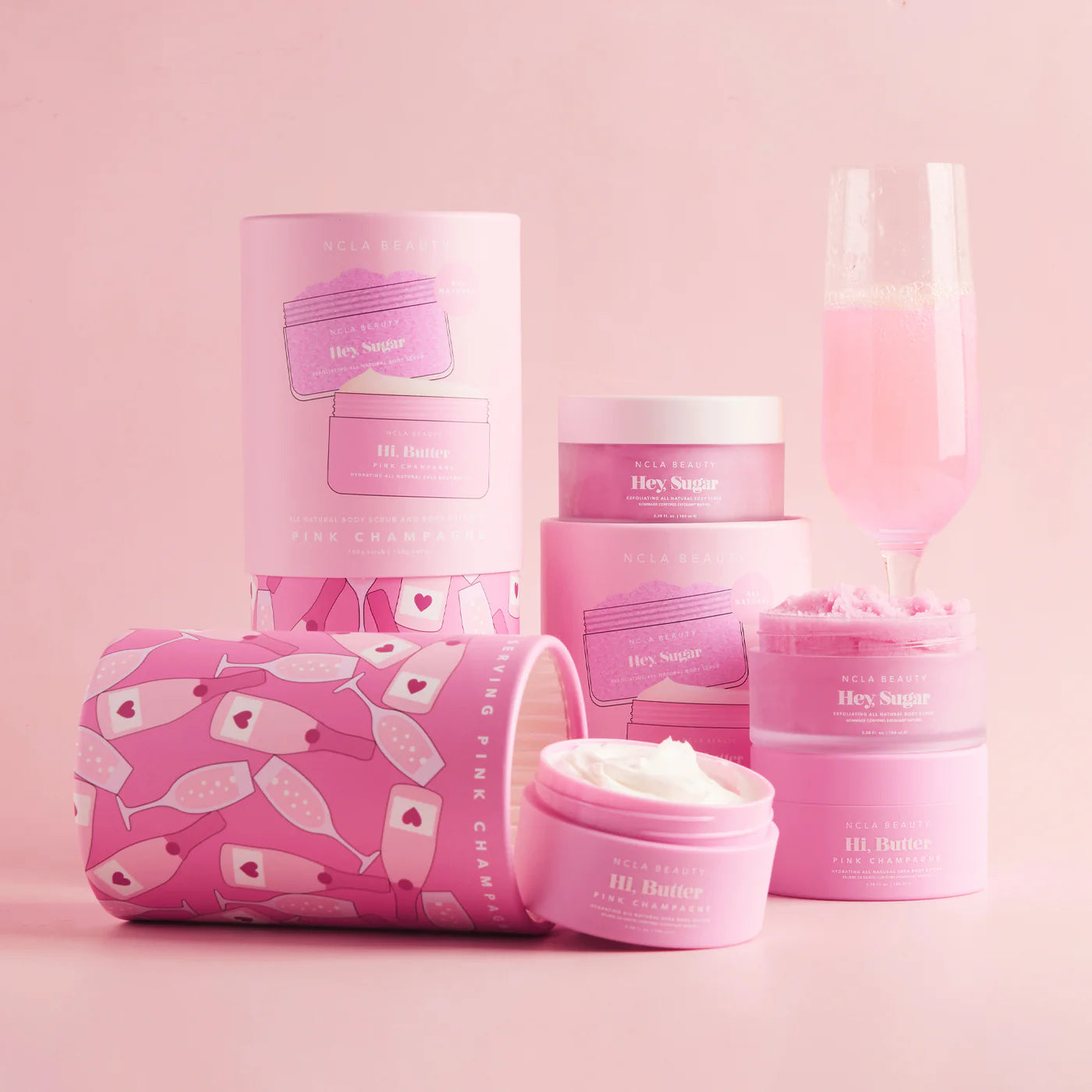 NCLA Beauty Pink Champagne Body Scrub + Body Butter Set